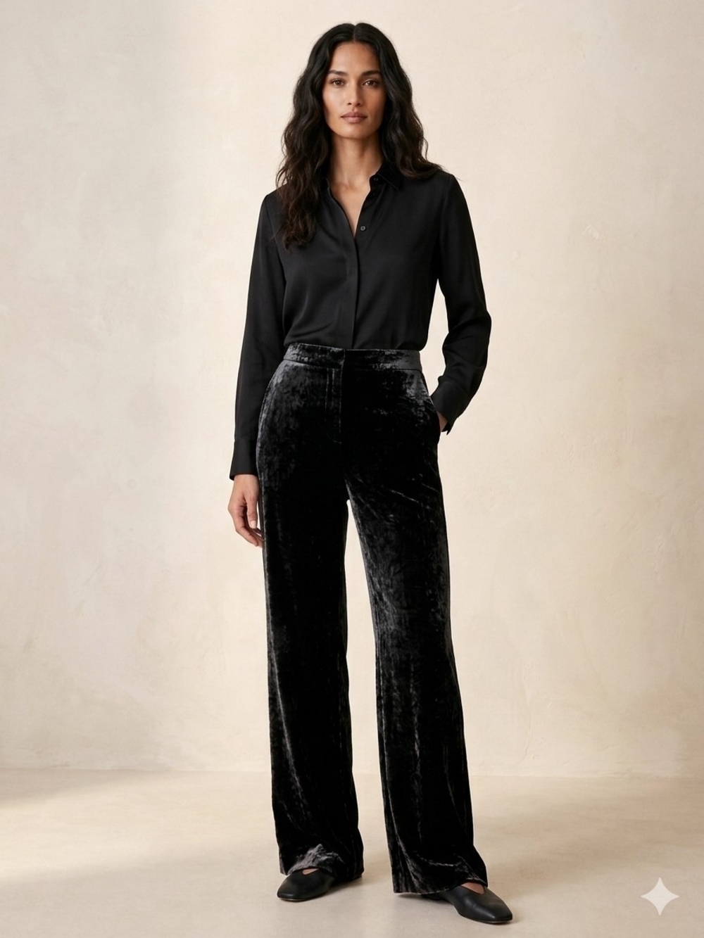 Talbots Black Wide-Leg Effortless Velvet PantsTrousers Size 12